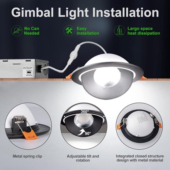 Recessed LED Gimbal Light 6 inch Pack of 6 - Picture 6 of 7